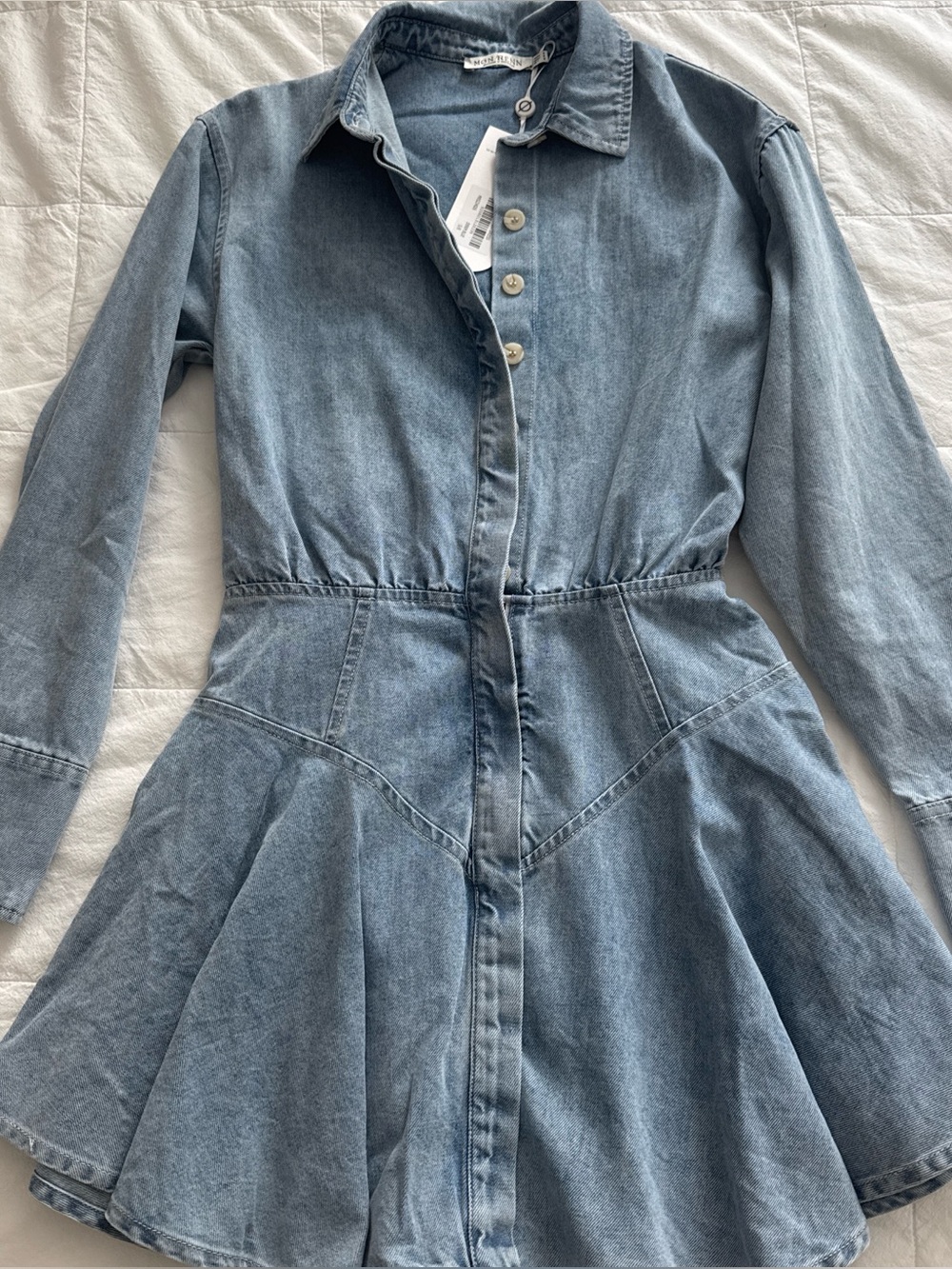 Light Blue Denim Fit-and-Flare Dress